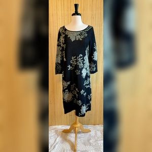 Peruvian Connection Botanical Pattern 3/4 Sleeve Knit Dress